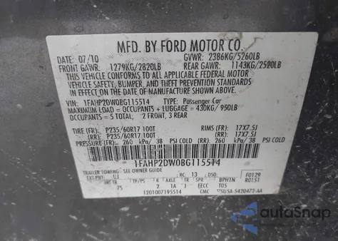 2011 Ford Taurus Se из США, поврежденный, VIN 1FAHP2DW0BG115514